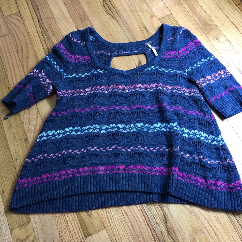 Free People Color Fair Isle Striped Knit Pullover